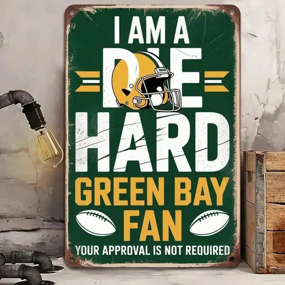 Placa de Metal Vintage Green Bay Packers 8x12 Polegadas, Decoração Rústica de Parede para Casa, Bar e Caverna do Homem