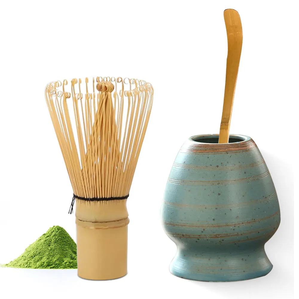 3PCS Japanese Matcha Blender Set with Bamboo Whisk Matcha Brush Teaspoon Kiln for Beverage Shop Tea-Making Tools