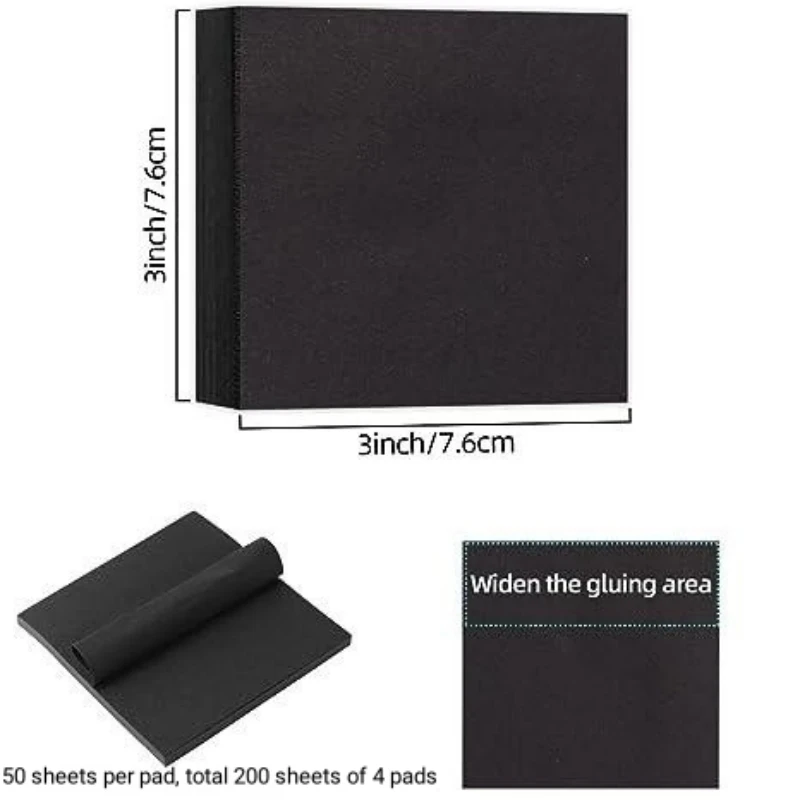 200 Sheets Black Notepads, 7.6cm*7.6cm(3 in*3 in) Square Sticky Notes, Self-adhesive Memo Pad for Office, Home, School