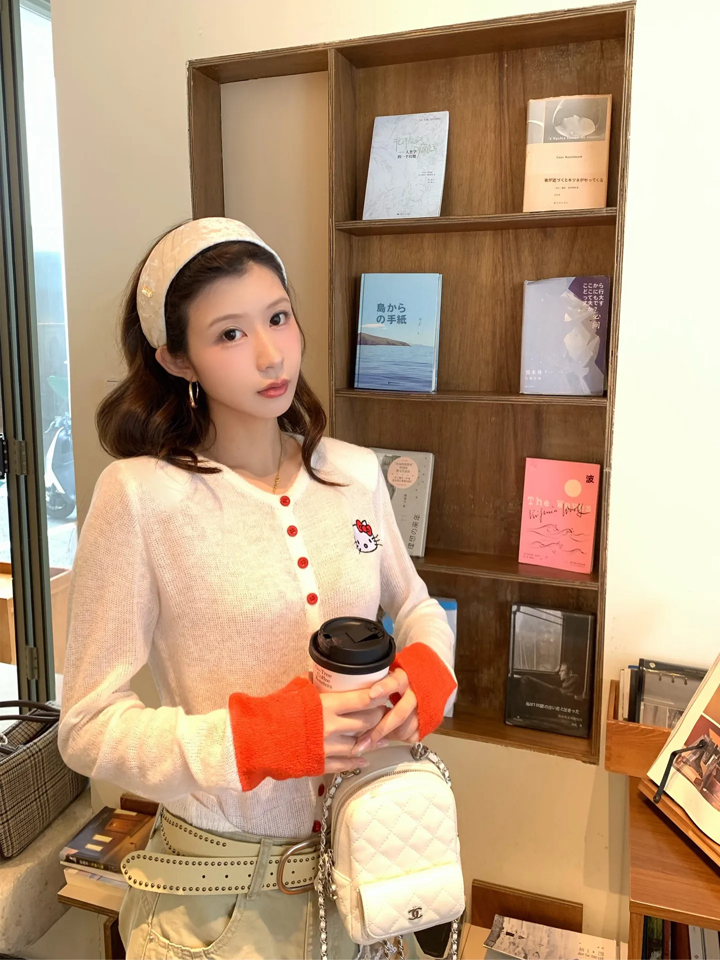 

Xueke White Orange Kit Padded oulder Open Cardigan Women's Gentle Slimming Casual Loose Knitted Top Thin Knitwear