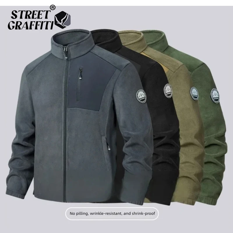 

Men's Polar Fleece Jacket Autumn Winter Outdoor Warm Cold-Proof Thick Vest with Multiple Pockets Pure Color Dropshipping