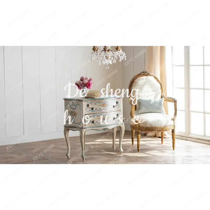 XX retro old solid wood chest  hand-painted pattern living room bedroom decorative locker
