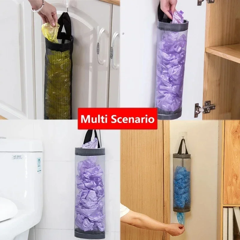 Home Grocery Bag Holder Wall Mount Plastic Bag Holder Dispenser Hanging Storage Trash Garbage Bag Kitchen Garbage Organizer