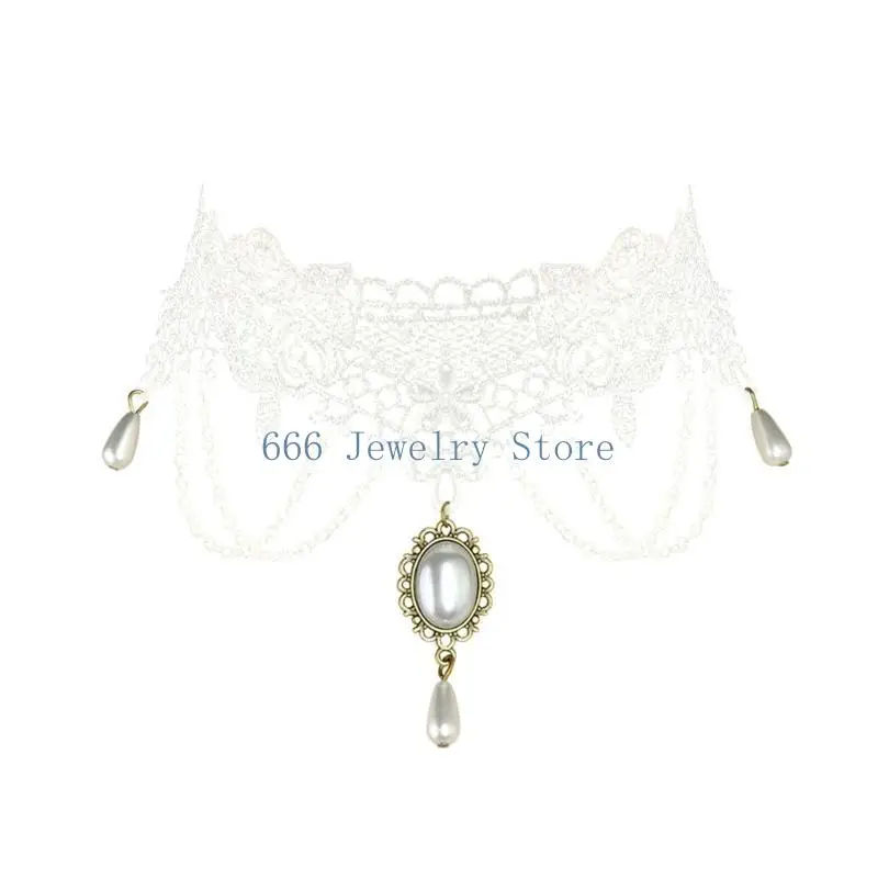 F2TD Gemstones White Lace Chain Necklace Female Temperament Niche Net Red Collarbone Chain Student Adjustable Chain Jewelry