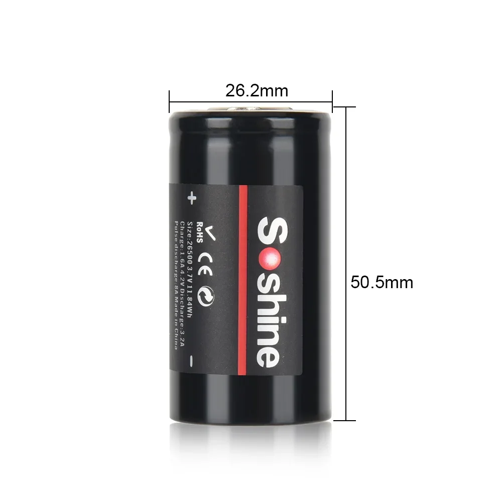 Soshine 3.7V 26500 lithium Battery 3.7V 3200mAh Rechargeable Batteries Li-ion 26500 Battery for Flashlight Electric Razor Shaver