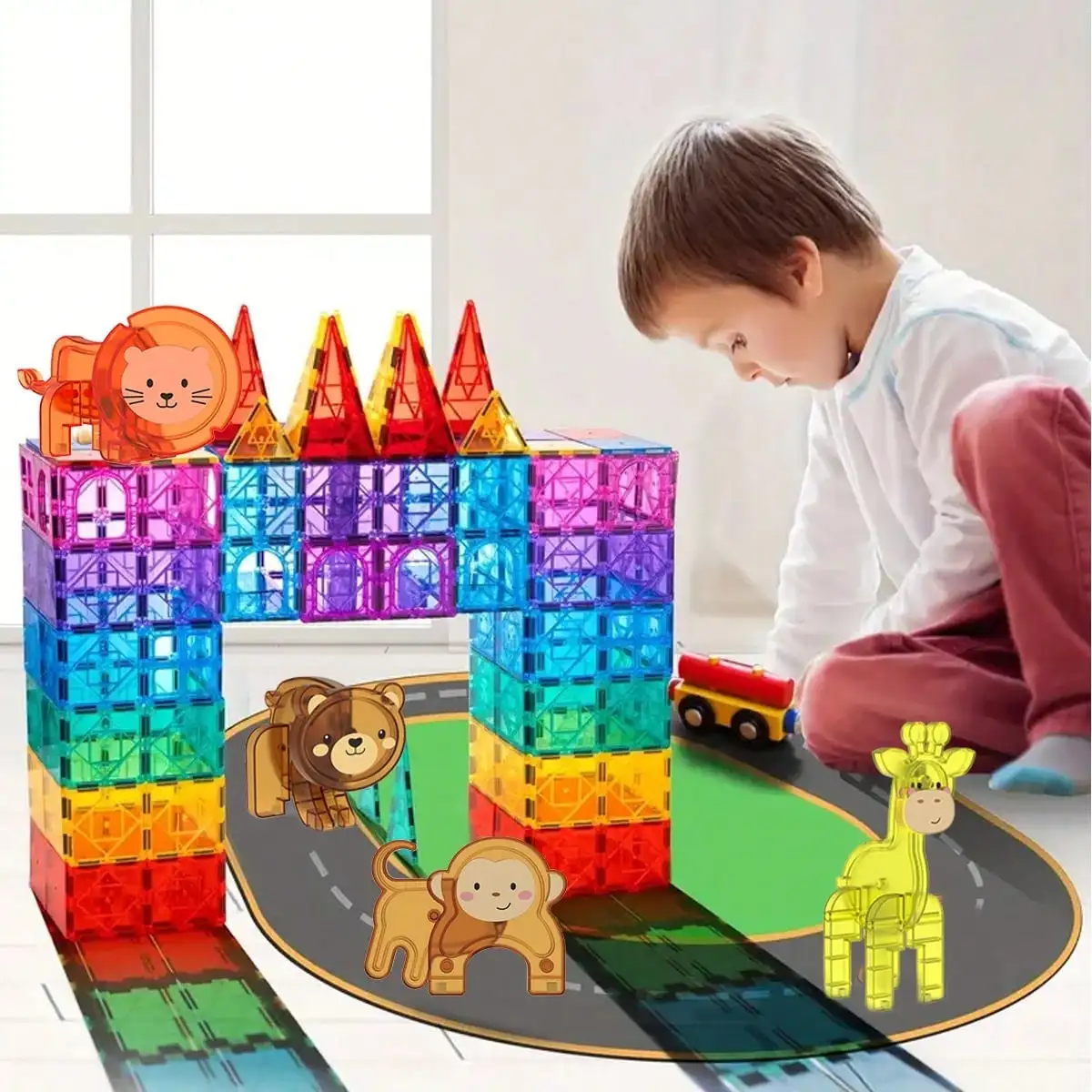 Magnetische bouwstenen, magnetisch speelgoed, veelzijdig bouwspeelgoed, met dinosaurus rekwisieten, geschikt voor verjaardagen