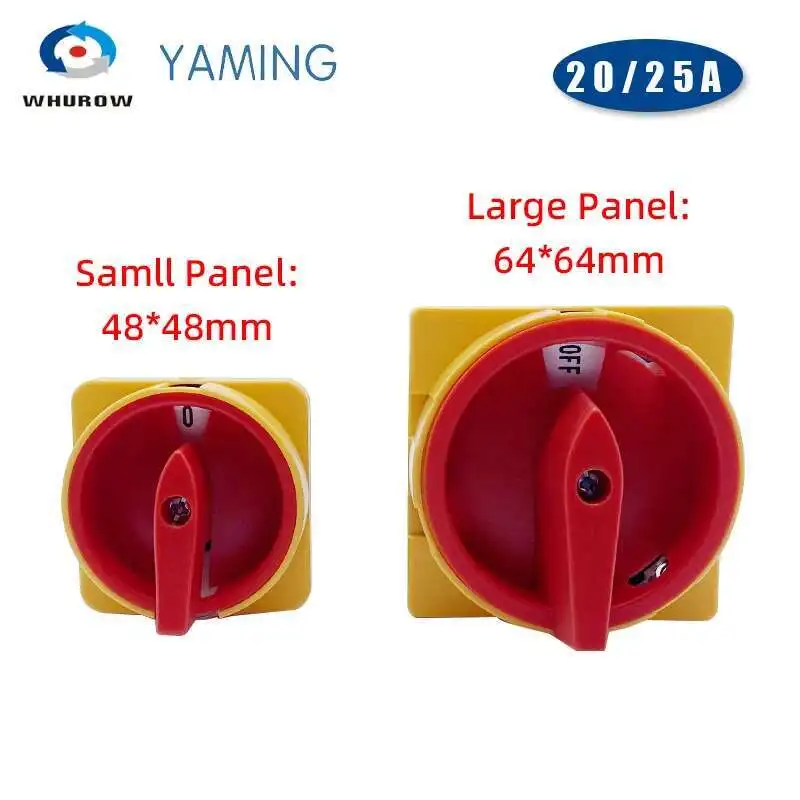 20A 및 25A 꺼짐-켜짐 4 극 분리 절연체 스위치 LW26GS CA10 48x48mm 64x64mm 자물쇠 로터리 캠 스위치