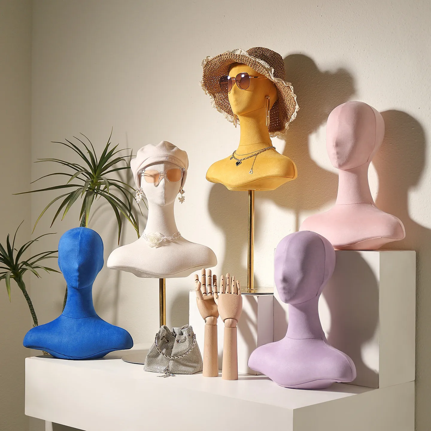 Wig Mannequin Head with Colorful Hat Stand for Clothing Store Window Display - Jewelry, Scarf & Hijab Rack