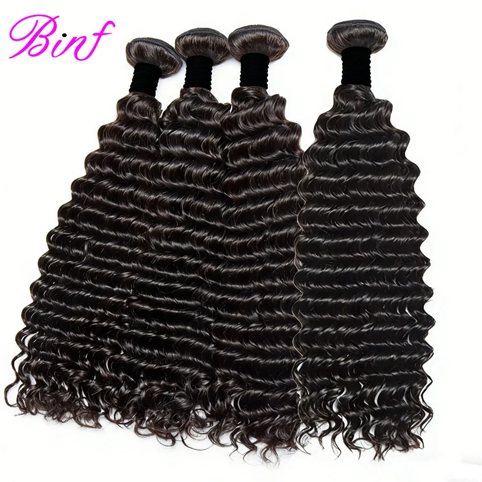 

Наборы волос Deep Wave из 100% натуральных необработанных бразильских волос, 24, 26, 28 дюймов, 2/3/4 пучка