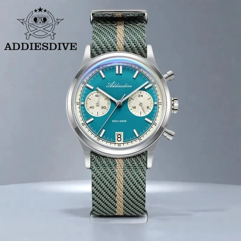 ADDIESDIVE 2025 New Men‘s Watch Bubble Mirror Glass 316L Steel BGW9 Blue Luminous 10Bar Waterproof Chronograph VK64 Quartz Watch