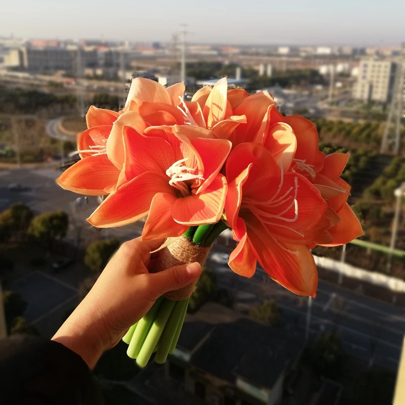 ramo de boda de novia Classic Style Orange Clivia Wedding Bouquet Bright Colour Bridesmaid Hand holding Flowers