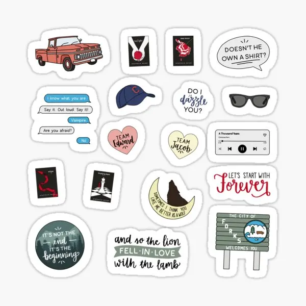 Twilight Movie And Book Art  5PCS Stickers for Bumper Print Water Bottles Car Wall Funny Kid Anime Background Cartoon Window