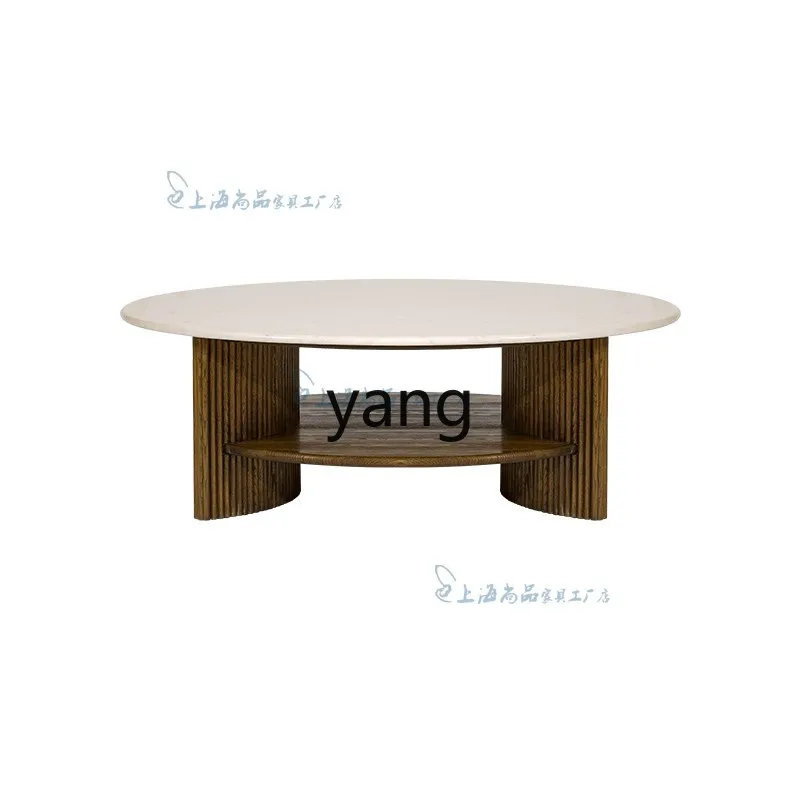 

LMM Marble Round Coffee Table Simple Modern Home Living Room Tea Table Solid Wood