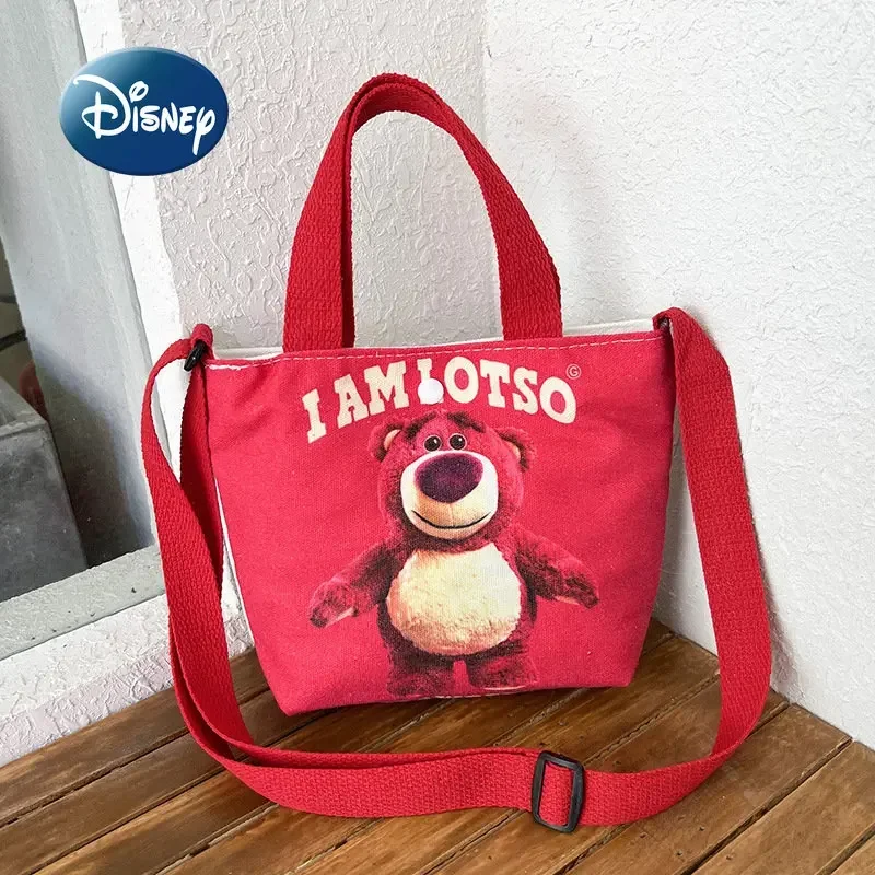 Disney Strawberry Bear New Girls' Handbag Cartoon Cute Mini Girls' Bag Large Capacity Fashion Canvas One Shoulder Crossbody Bag