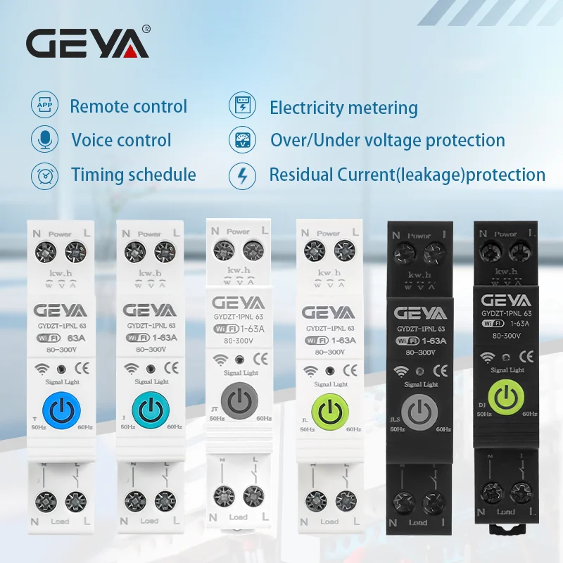 

GEYA TUYA Smart AC WiFi Circuit Breaker 220v MCB 63A Voltage Current Protector DIN Rail Wireless Remote Control Switch By APP