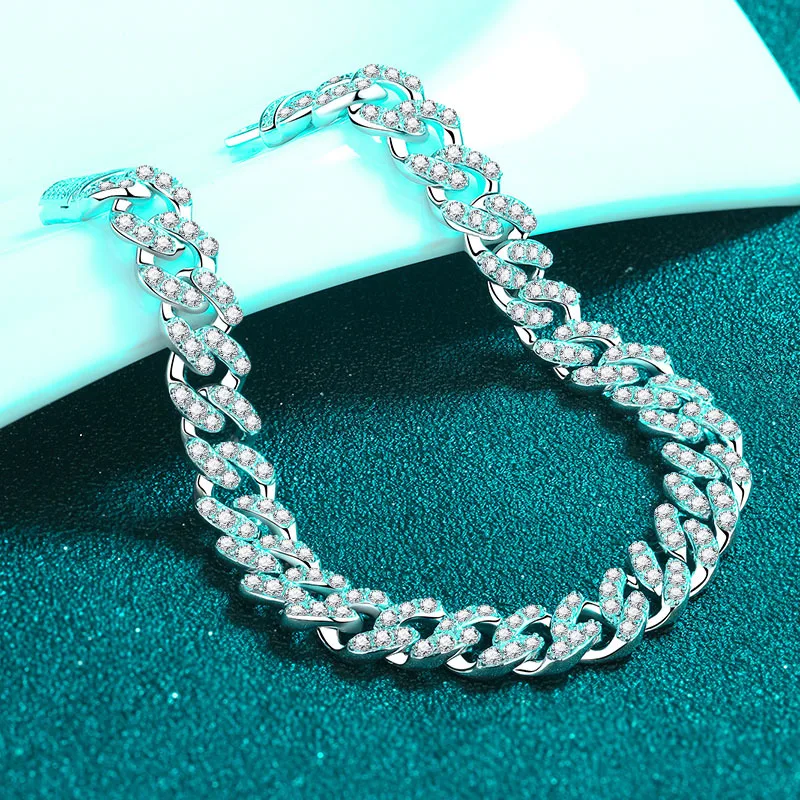 

Women's PT950 Platinum Cuban Link Bracelet, 4-5ct Moissanite, Light Luxury High-End Boss Bracelet, Multiple Sizes Optional