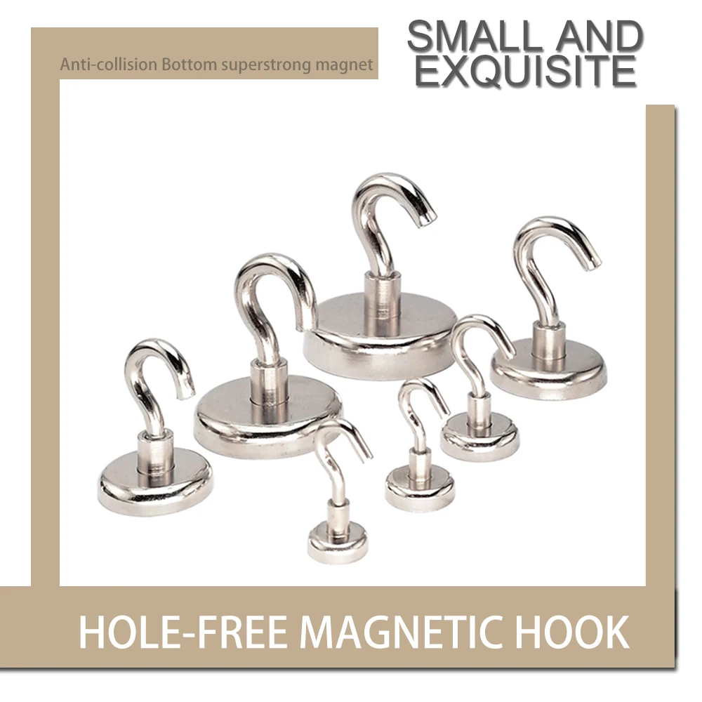 Gancho magnético de imán de neodimio E8/E10/E12/E14, gancho fuerte de Metal galvanizado, gancho de pared grueso para organización de la cocina del hogar