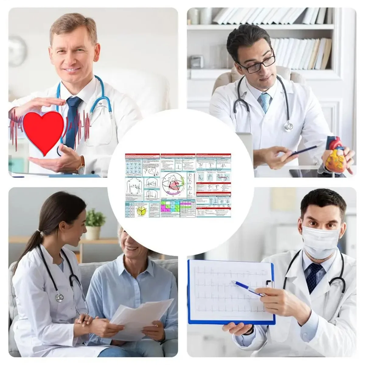 A002 EKG Pocket Guide Ecg Interpretation Pocket Card Horizontal & Vertical Layout Compact Reference Guide for Hospital Use