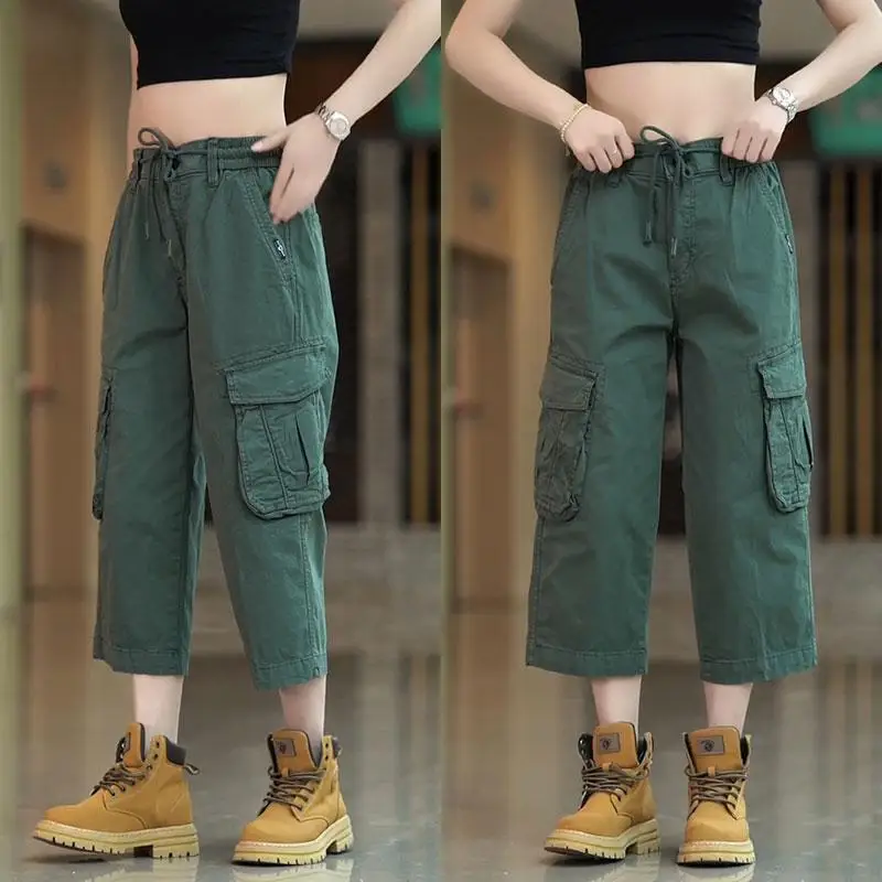 

Мужские свободные прямые брюки семиоight длины для занятий спортом на открытом воздухе, повседневные тонкие летние брюки в стиле ретро в американском стиле с несколькими карманами