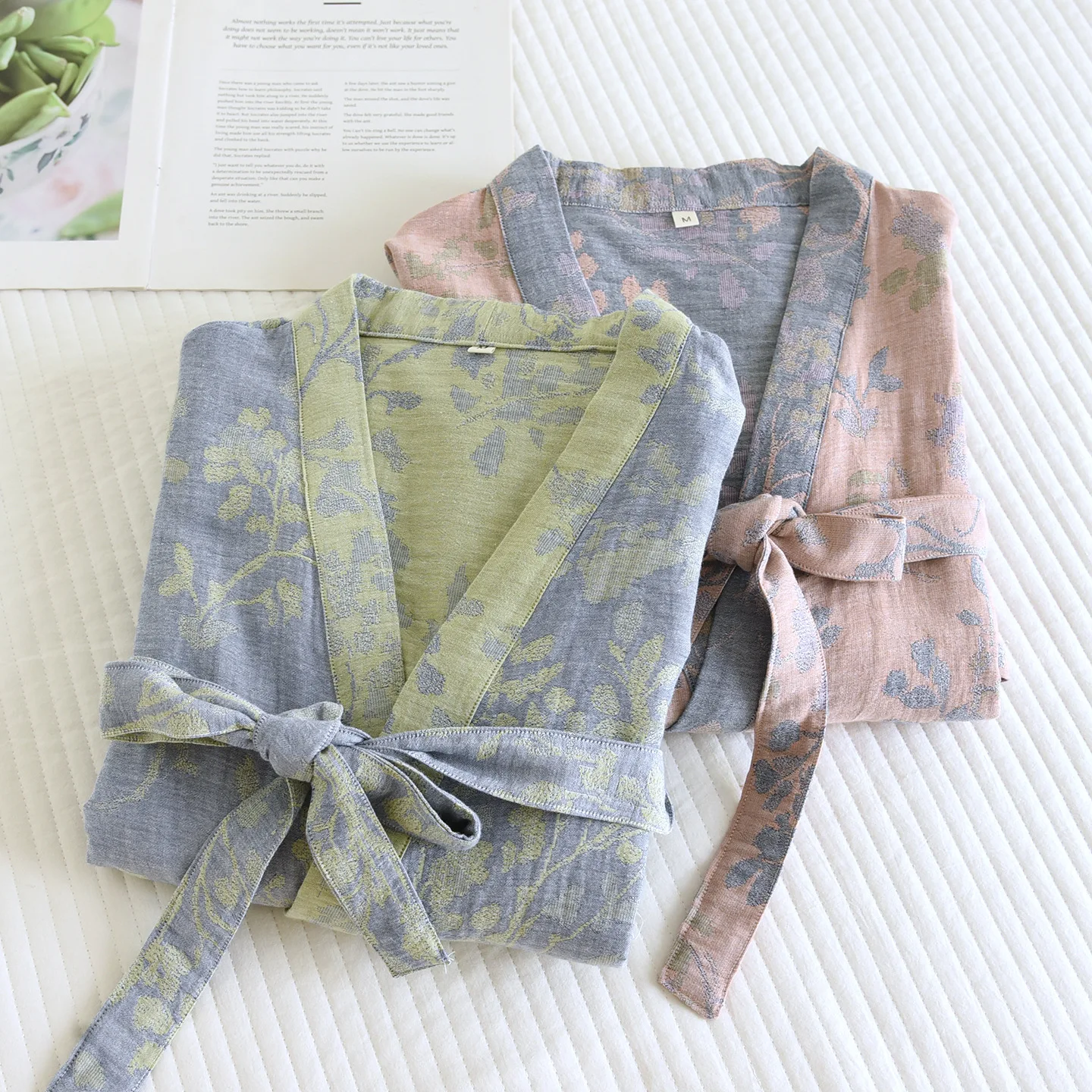 

Ganze Kimono Bathrobe Women's Pajamas Clothing Spring Summer Cotton Loose Home Sleepwear Kimono Robes with Belt