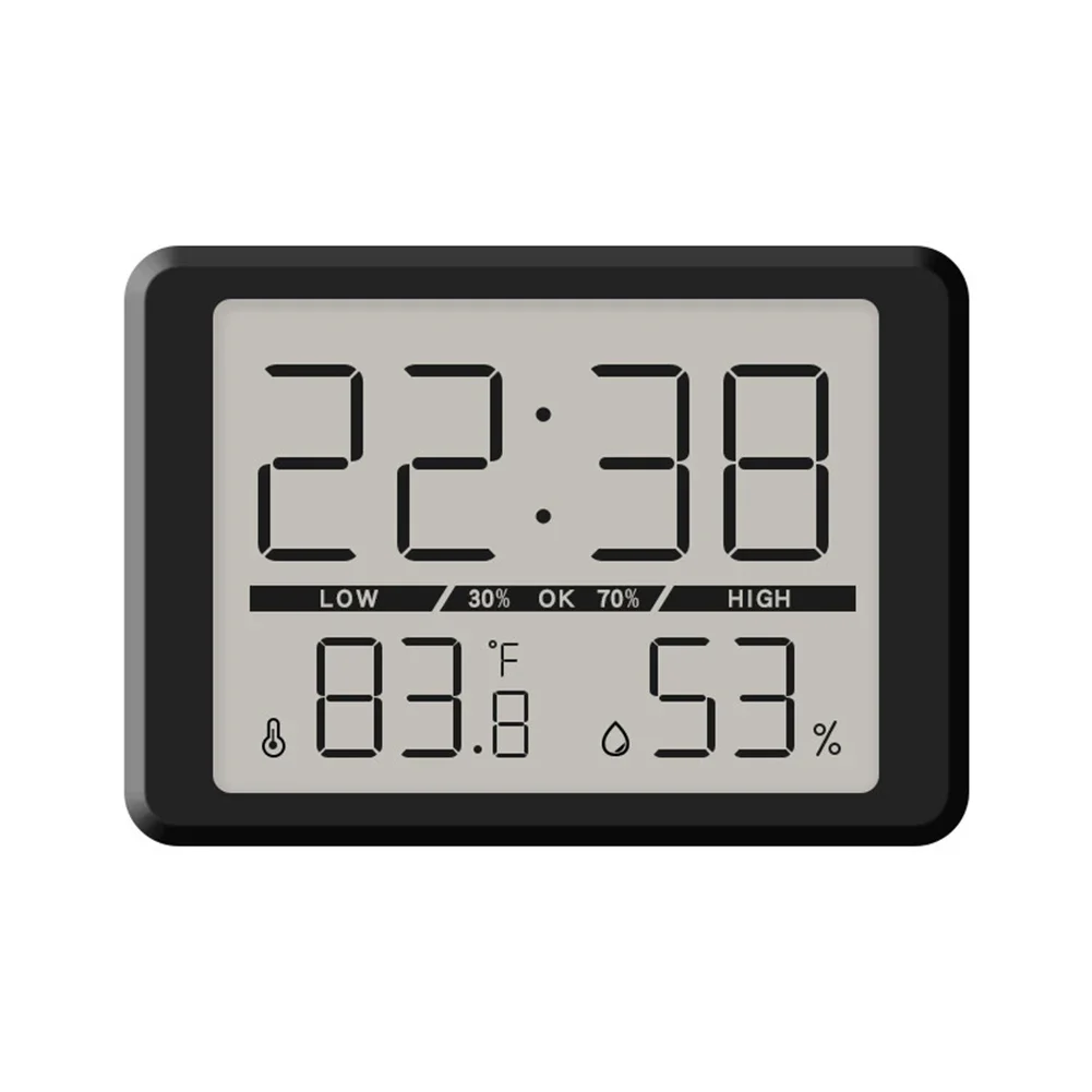 

Large Display Digital Wall Clock Battery Operated With Temperature And Humidity Sensing For Home Or Office Placement