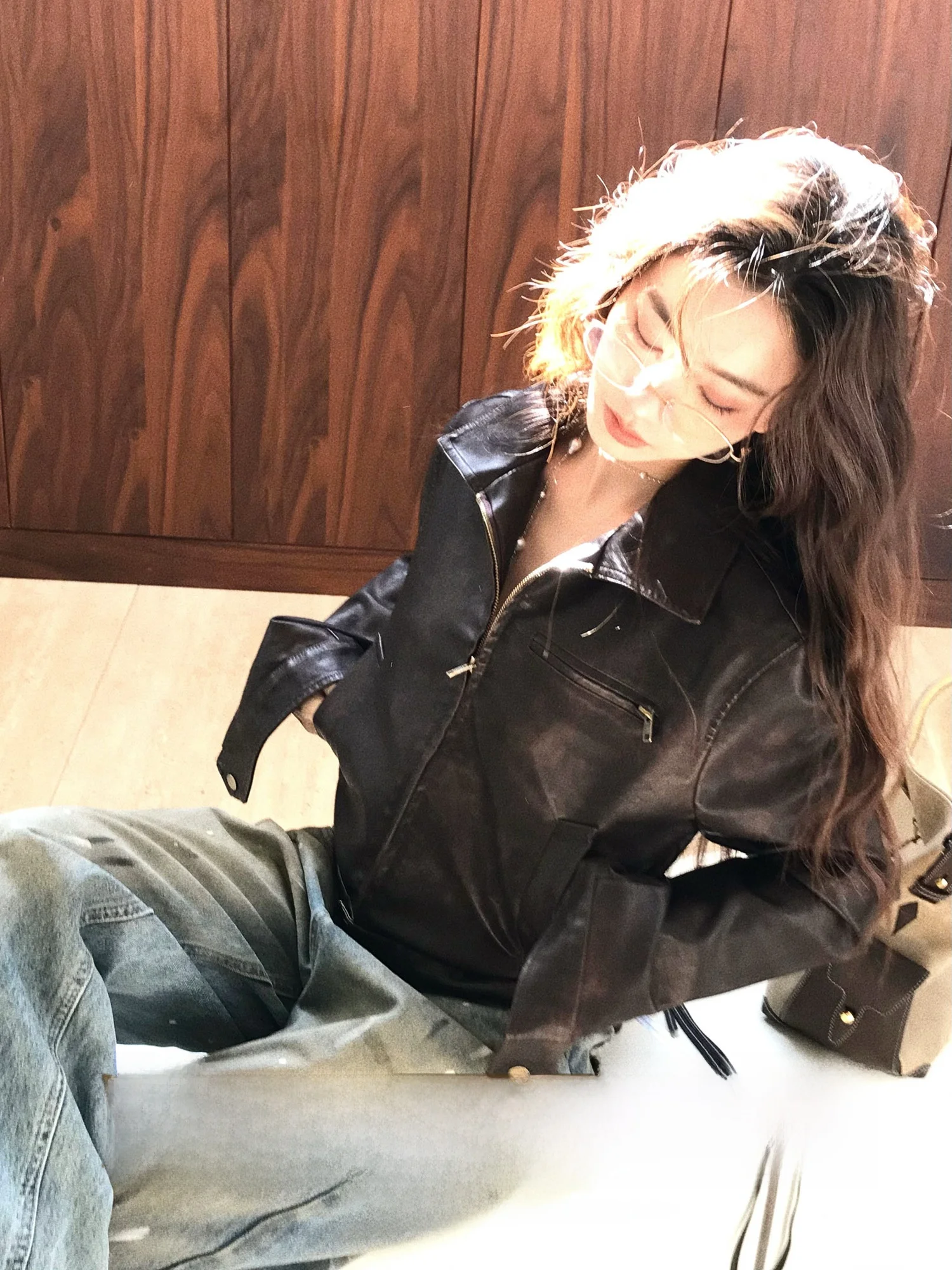 

Ретро-куртка в американском стиле для женщин, приталенная, повседневная, из искусственной кожи, весенняя, для поездок на работу, прямого кроя, без меха