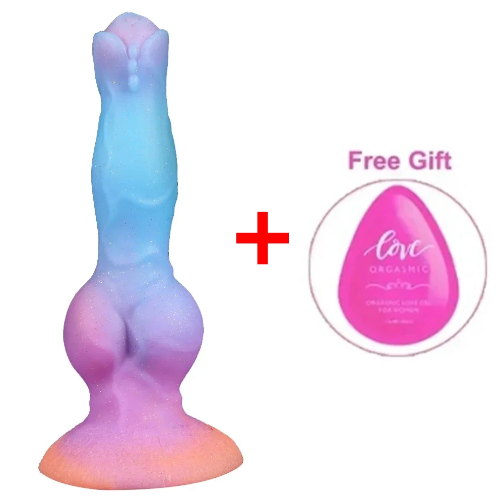 Consolador grande y largo con forma de perro y Animal para mujer, tapón Anal suave de silicona, con forma de Lobo, juguete sexual vibrador brillante