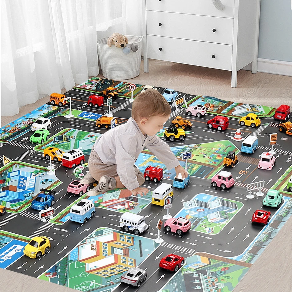 Tapis de jeu de Circulation en plastique, Éducatif et Fin, Jouets motif Dessin Animé Carte de Route pour Petits Garçon et Fille, Bébé et Enfant