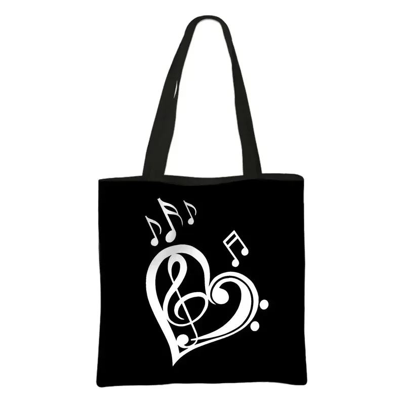 Music Notes Print Tote Bag Musical Instrument Handbag Guitar Violin/Violoncello/Piano Shoulder Bag BookBag Day Bag Shopping Bag