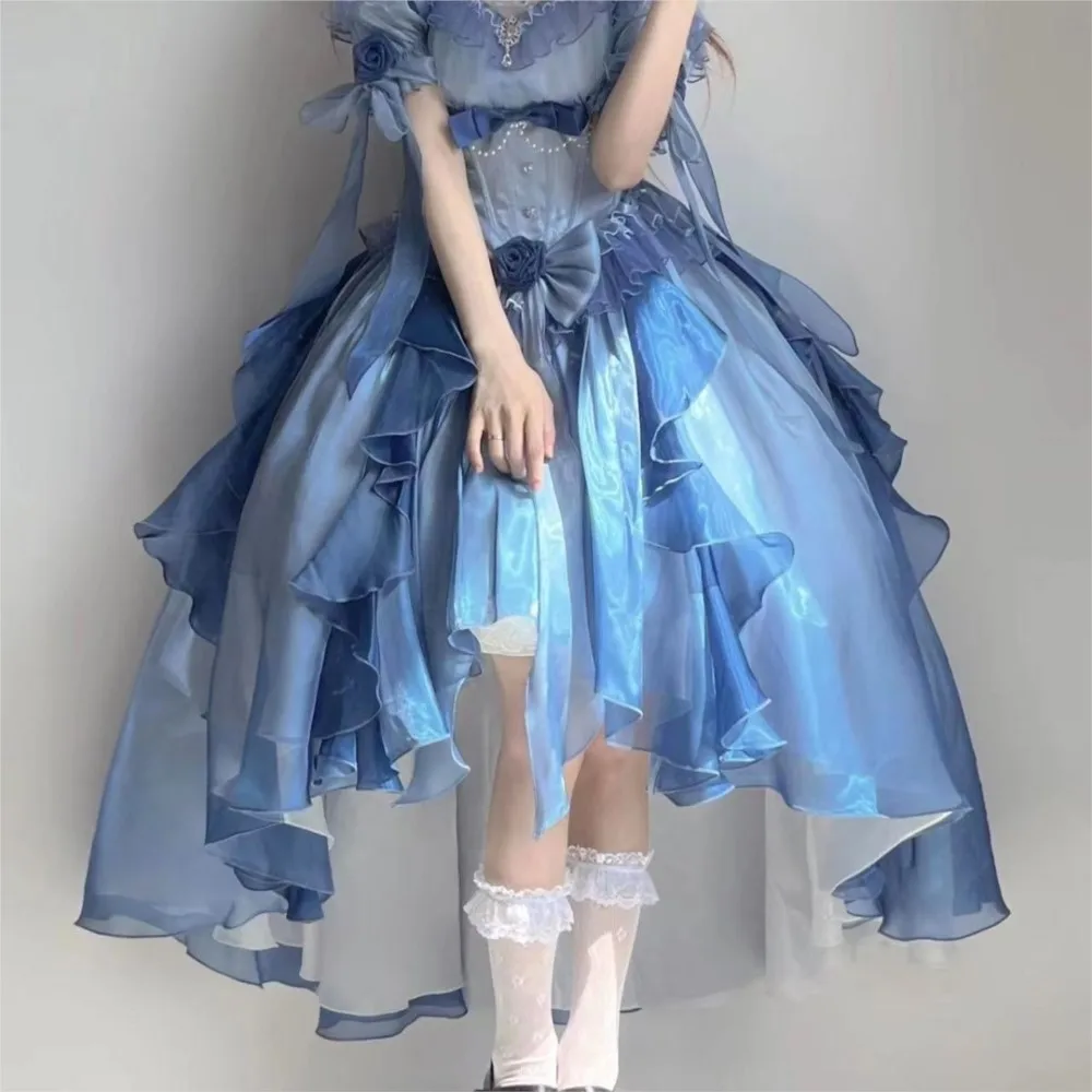 Short Front and Long Back Flower Wedding Lolita Dress Gorgeous