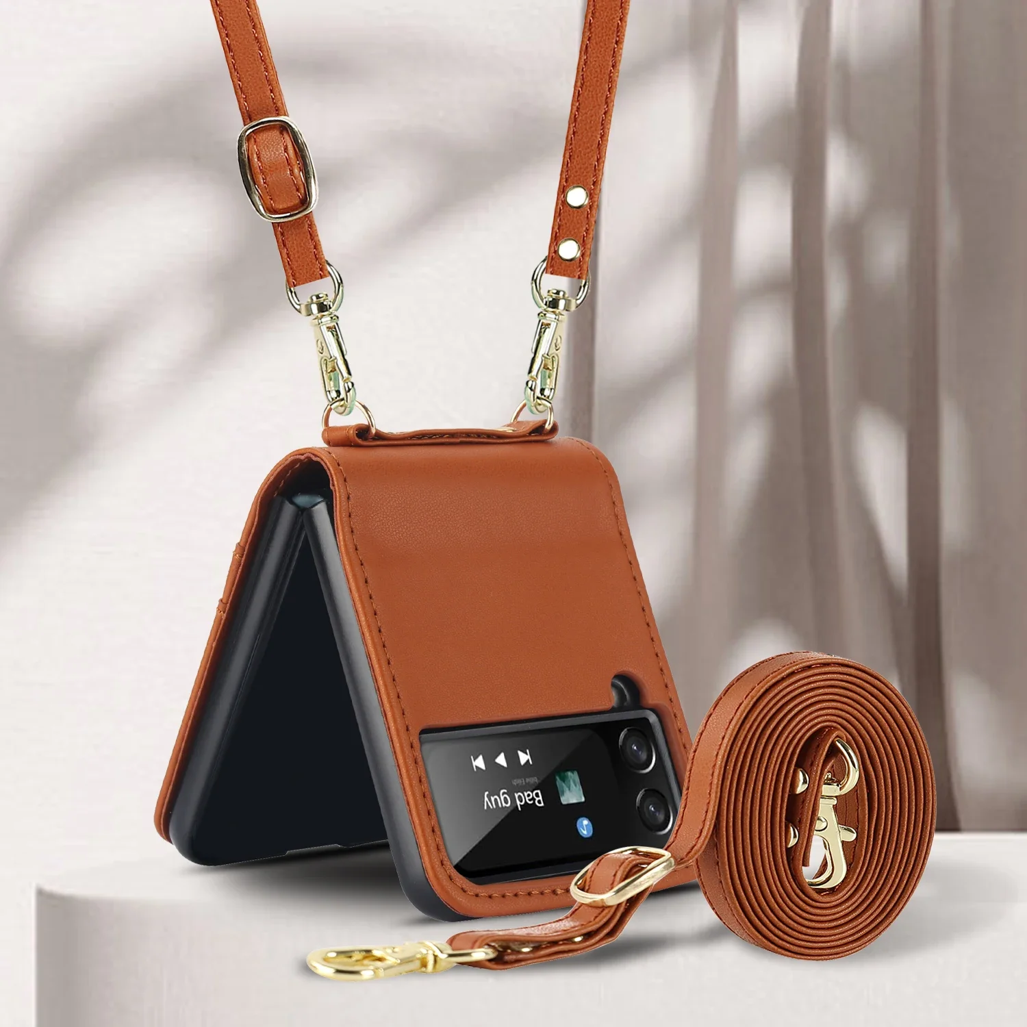 Crossbody Cards Solt Wallet Leather Case For Samsung Galaxy Z Flip 6 5 4 3 5G Flip5 Flip4 Slim Bag Long Lanyard Holder Cover