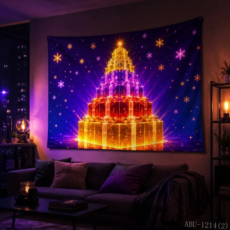 VIKAMA Gift Box Blacklight Neon Glow Tapestry Wall Hanging, Wall Art for Bedroom Dorm Party Game Room Bar Decor
