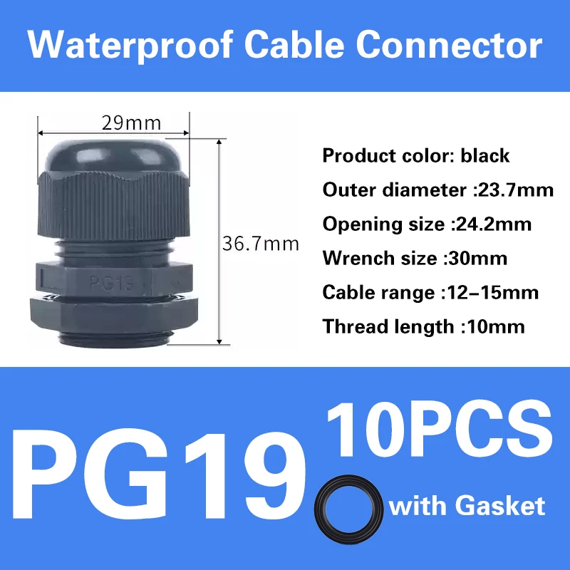 Wasserdichte Kabelverschraubung der PG-Serie, Kabeleinführung, IP68, weiß, schwarz, Nylon-Kunststoff-Stecker, PG7/9/11/16, PG19/21/36/63, PG21/24/25/29