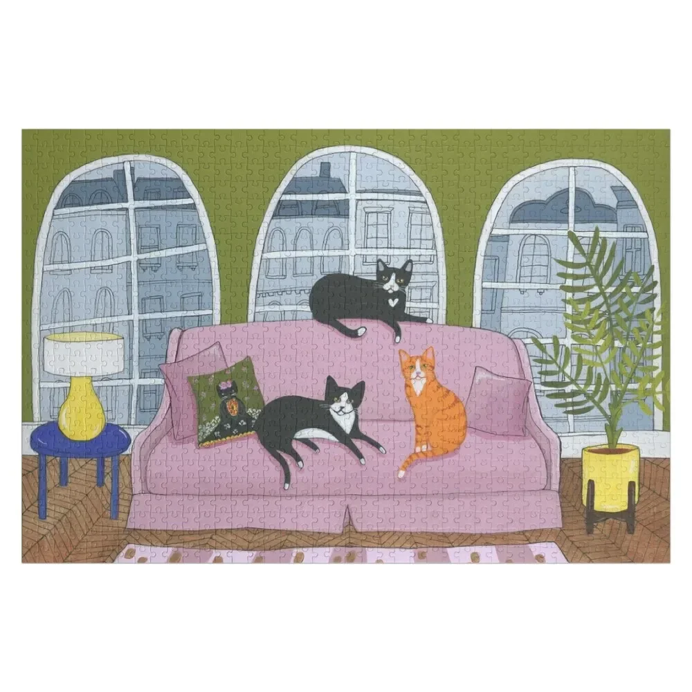 

The Pink Sofa Cats Jigsaw Puzzle Picture Wooden Decor Paintings Baby Wooden Scale Motors Puzzle