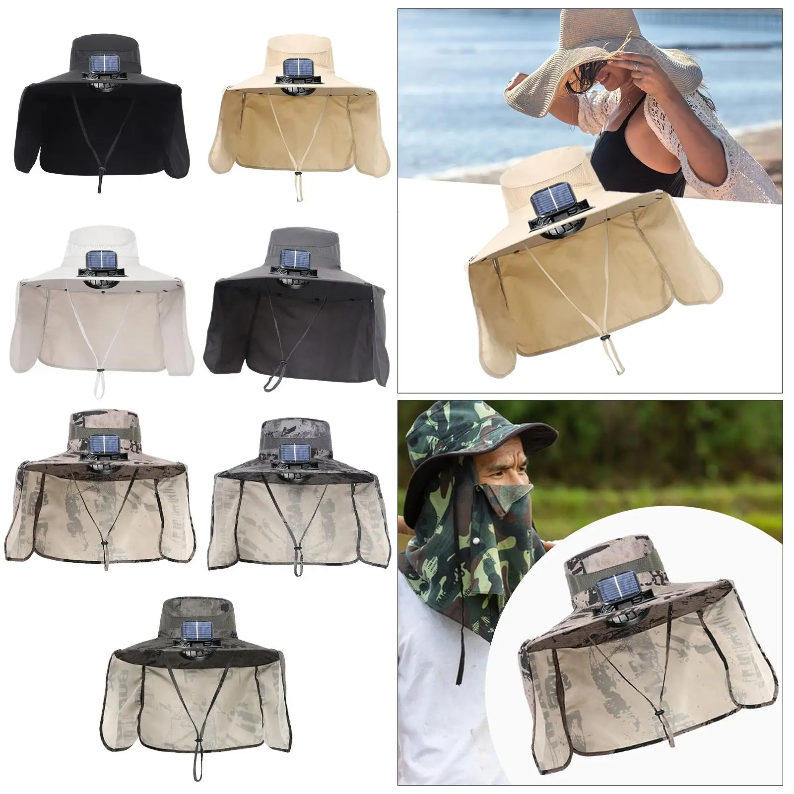 Fan Cooling Hat Solar Fan Hat Adjustable Wide Brim 3 Speeds Breathable Sun Hat for Summer Camping Beach Climbing Outdoor
