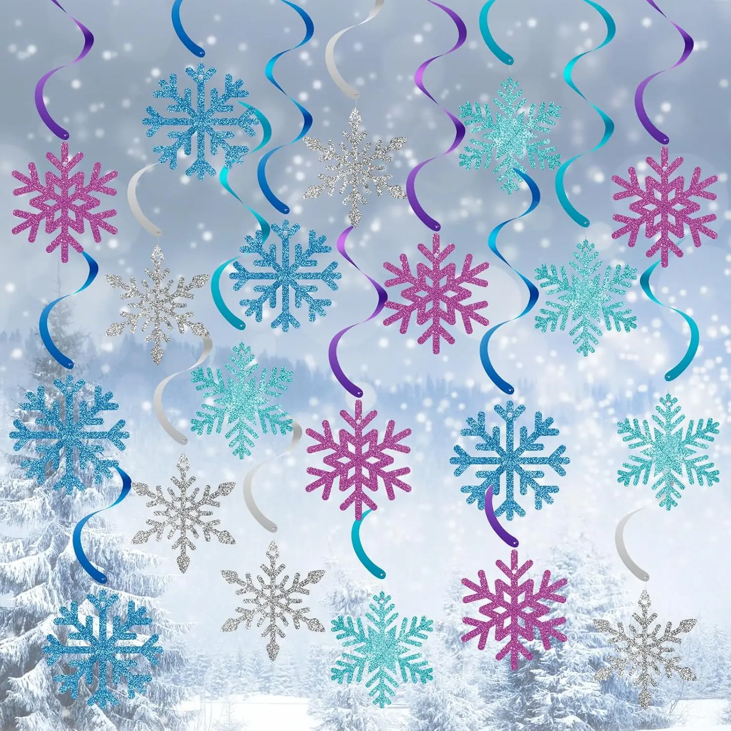 Glitter Snowflake Swirl Hanging Decorations Winter Christmas Party Ceiling Ornaments for Holiday Decor