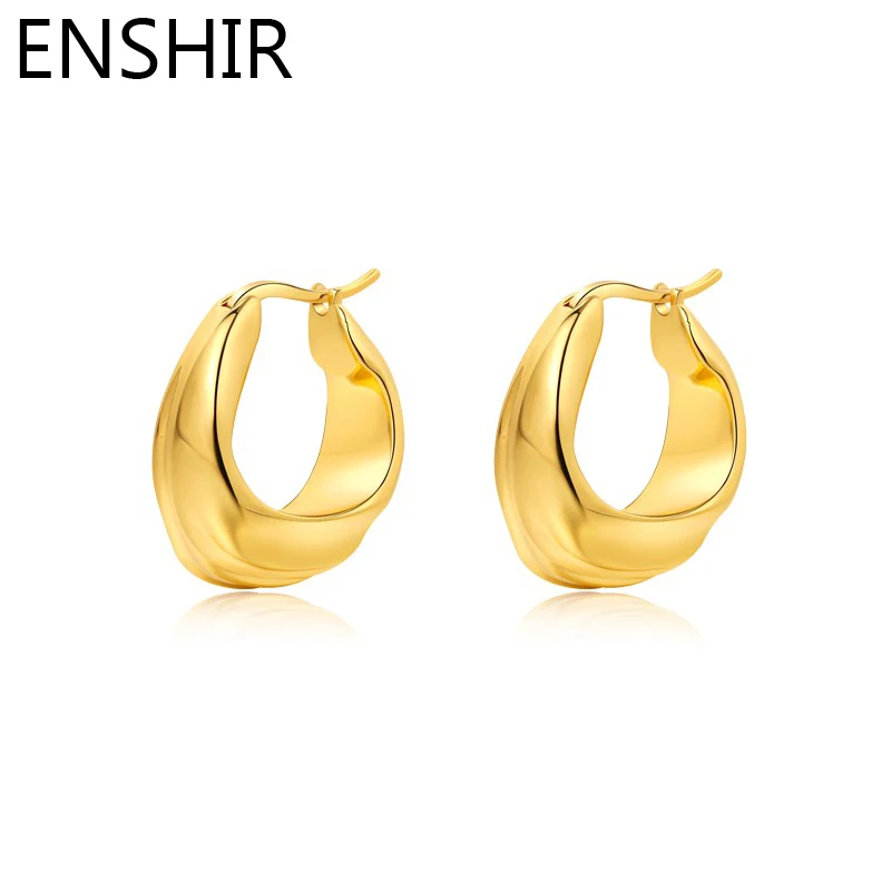 ENSHIR Irregular Pleated Hoop Earrings for Women Simple Chunky Earring Party Jewelry Wholesale