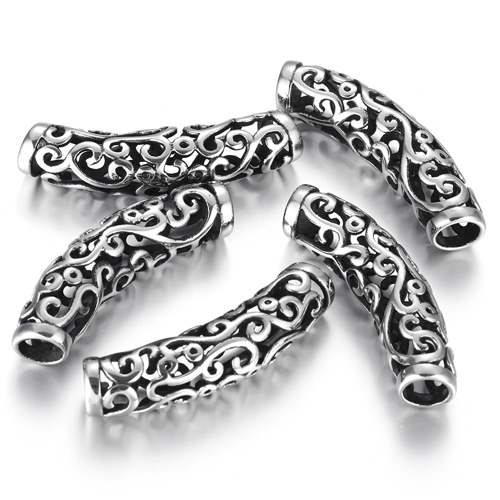 Stainless Steel Tube Hair Beads 6mm Hole Slider Charm Inlaid Stone DIY Leather Cord Bracelet Making Jewelry Accessories