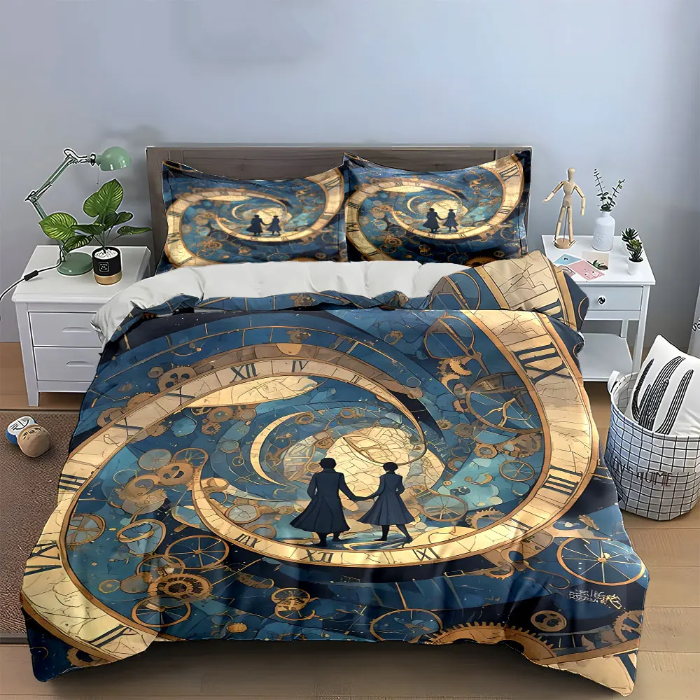 "Vintage Clockwork Art Set" Bettwäsche-Set mit 1 Bettbezug, 2 Kissenbezügen, Einzelbett, Doppelbett, King-Size-Bett, Queen-Size-Bett, Geschenk