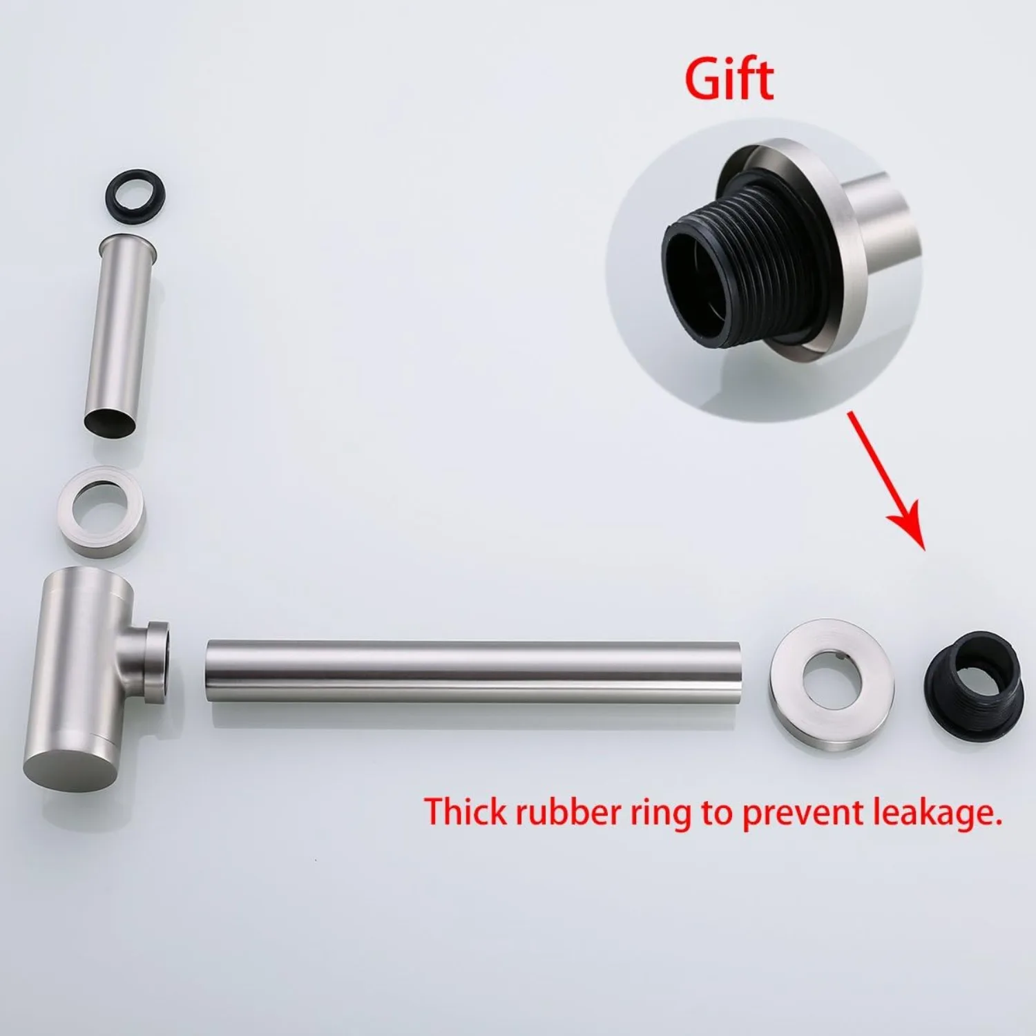 Kit de drenagem de pia de latão com tubo de drenagem sifônico P-Trap com acabamento escovado - Conjunto de tubo de descarga de água residual de banheiro