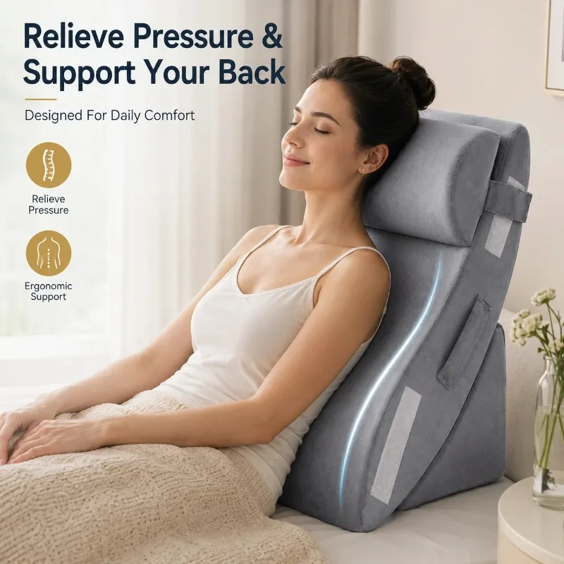 4PCS Adjustable Wedge Pillow Set, Memory Foam Bed Wedge Pillow for Sleeping, Reading, Acid Reflux, Anti-Snoring, Leg Elevation