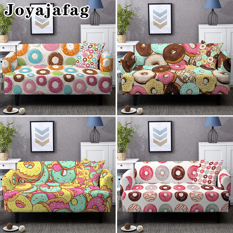 Donut Cartoon Sofa Cover Corner L Shape Slipcover Stretch 1/2/3/4 Seaters Elastic Couch Covers For Living Room Deocration