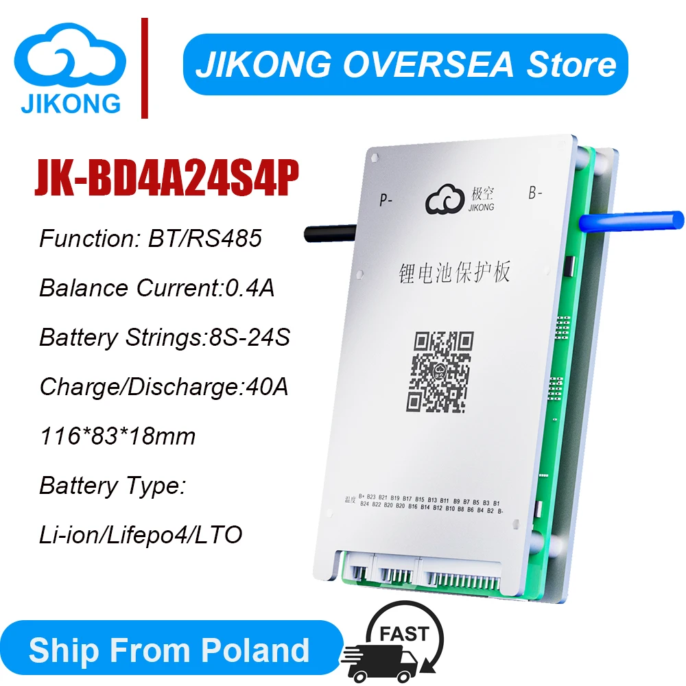 JIKONG JKBMS BD4A24S4P 8S 13S 14S 12S 16S 20S 24S 40A for Lifepo4 Li-ion LTO Battery With 0.4A Actice Blance Smart BMS RS485 BT