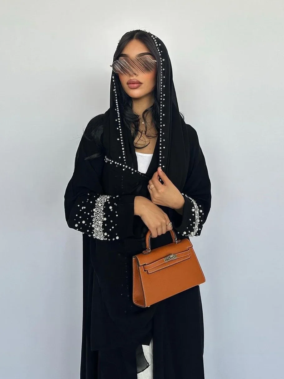 Eid Muslim Diamond Pearls Abaya for Women with Scarf  Abayas Jalabiya Party Dresses Dubai Kaftan Vestidos Largos Long Robe 2024