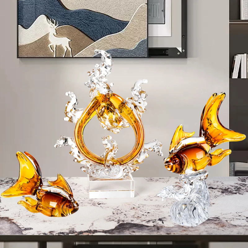 Glass handicrafts goldfish ornaments attracting wealth living room wine cabinet TV cabinet decorations