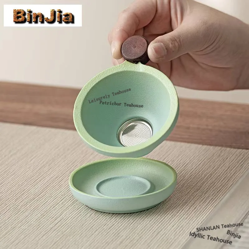 Gradual Blueish Green Ceramic Tea Separator Infusor Handmade Tea Strainer Tea Making Tea Filter Holder Tea Ceremony Ornaments