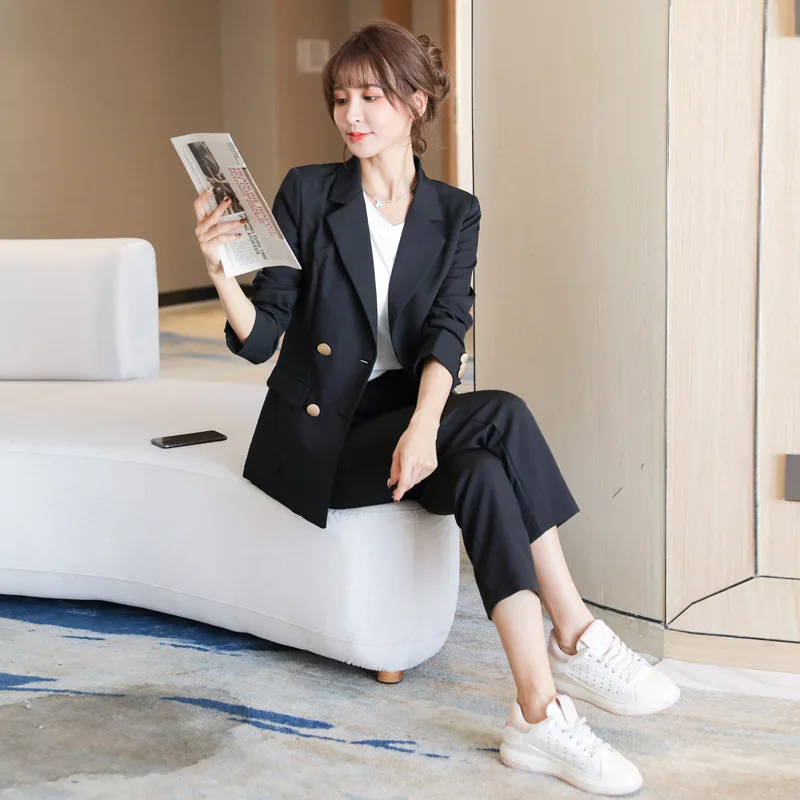 

Casual Fashion Slim Fit Women's Suit Set Spring Autumn New Style Cuff Flip Design Two Piece Set Elegant Style Long Sleeve