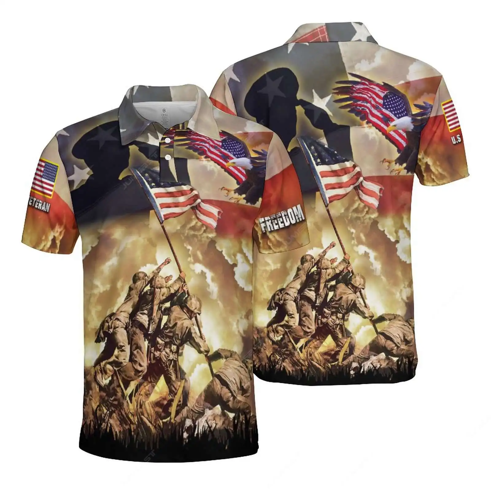 Jumeast Men Women American Veterans Day Mesh Polo T Shirt Eagle Camouflage Sport Blouse Camo Comfort Tops Tees