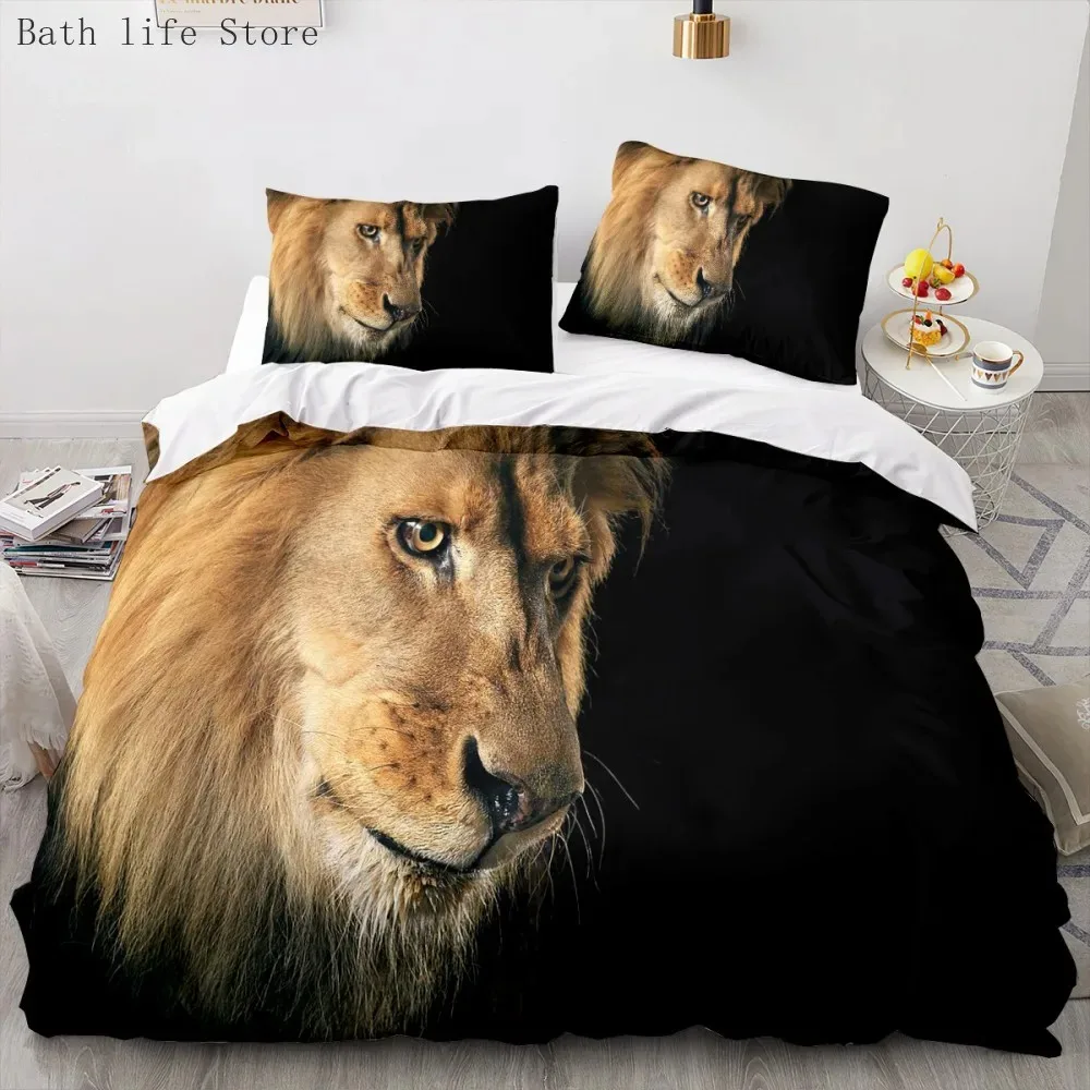 Lion Animal Pattern Bedding Sets Luxury Duvet Cover Double King Size Home Bedclothes Pillowcase For Adults Polyester Bed Linens