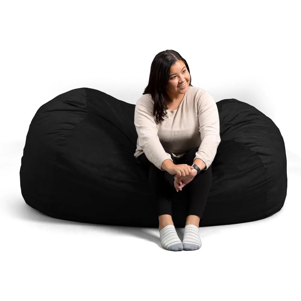 Fuf XL Foam Filled Bean Bag Chair with Removable Cover, Black Plush, Soft Polyester, 5 feet Giant